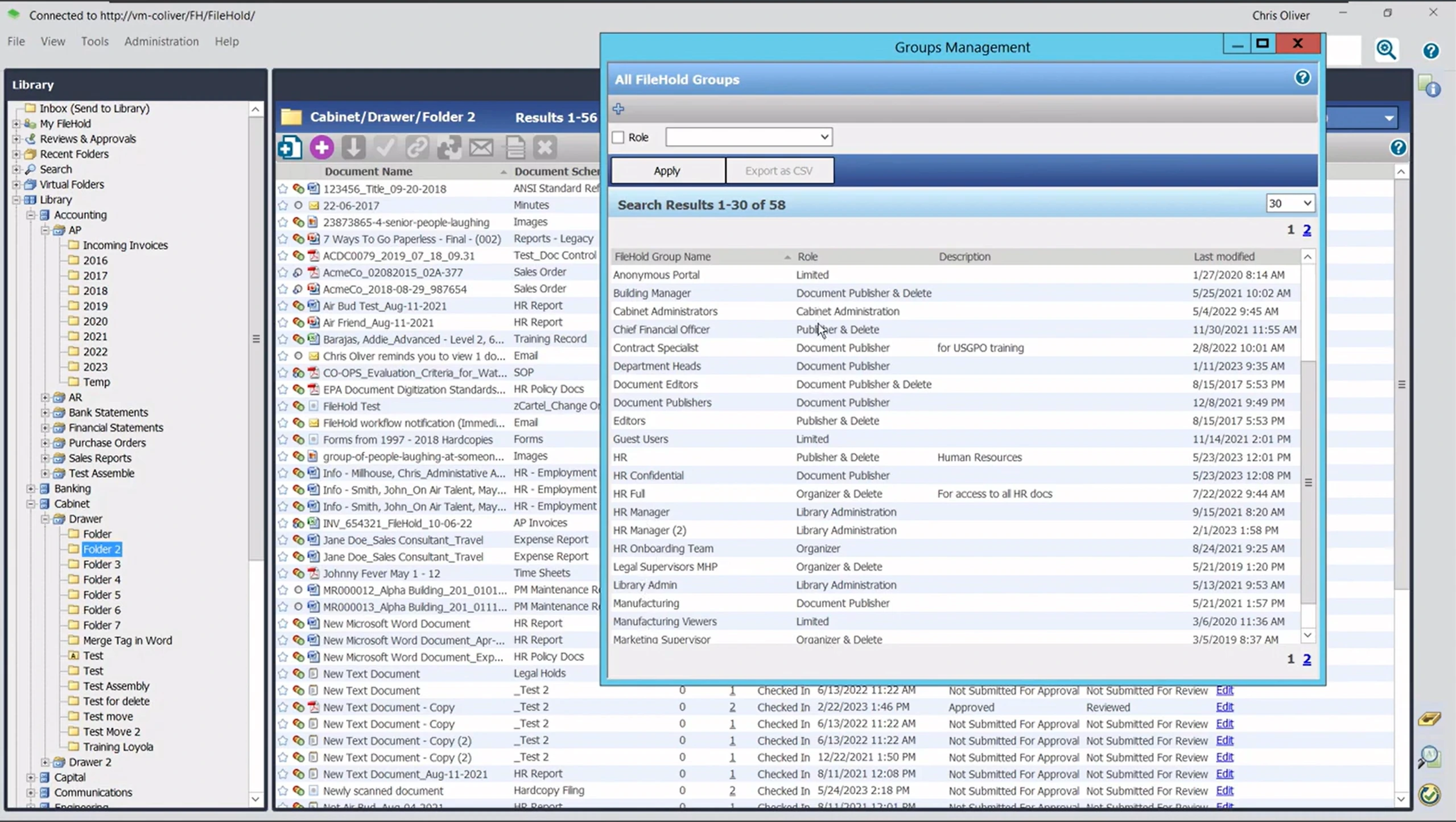 Filehold's security features, including role-based access controls