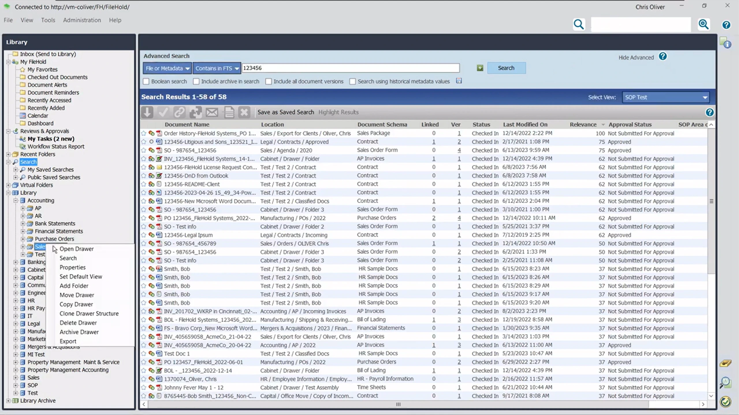 Filehold's document search feature