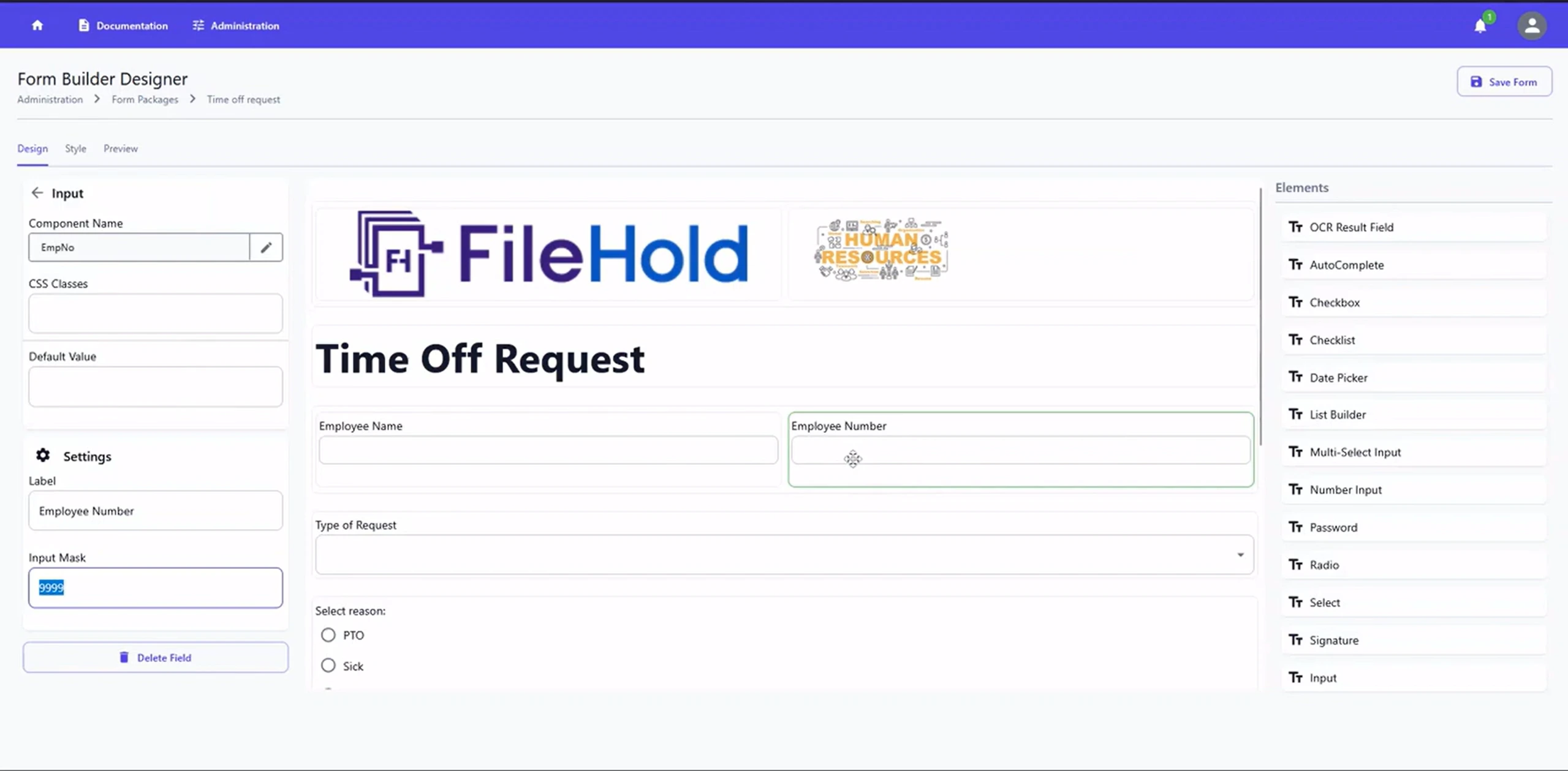 Filehold's electronic forms featuring, featuring a time off request example