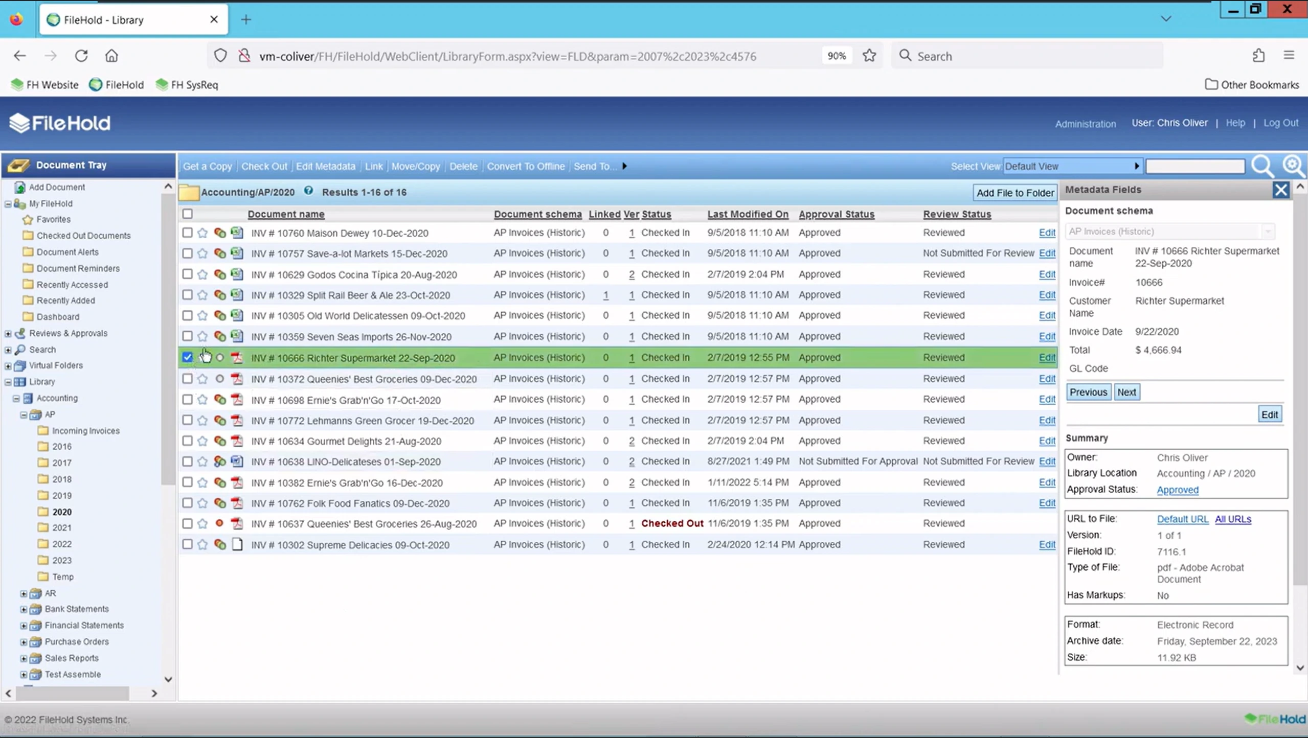 Filehold's web browser page