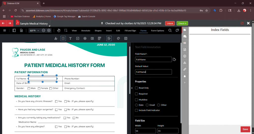Dokmee vs SharePoint: An illustration of Dokmee DMS open on a user's web browser, displaying an open document