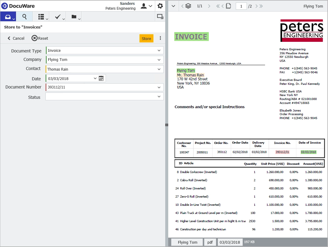 DocuWare alternatives: DocuWare's invoice processing tab, displaying various file information and a viewing pane